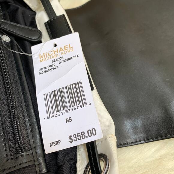 MICHAEL KORS Optic White & Black Nylon BEACON Medium Size Backpack Handbag - Picture 9 of 16